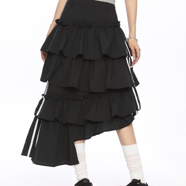 半身裙女夏季新款美式復古不規則條紋撞色設計寬松蛋糕裙