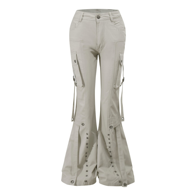 美式辣妹柳釘工裝微喇休閑褲女重工街頭修身顯瘦拖地長褲