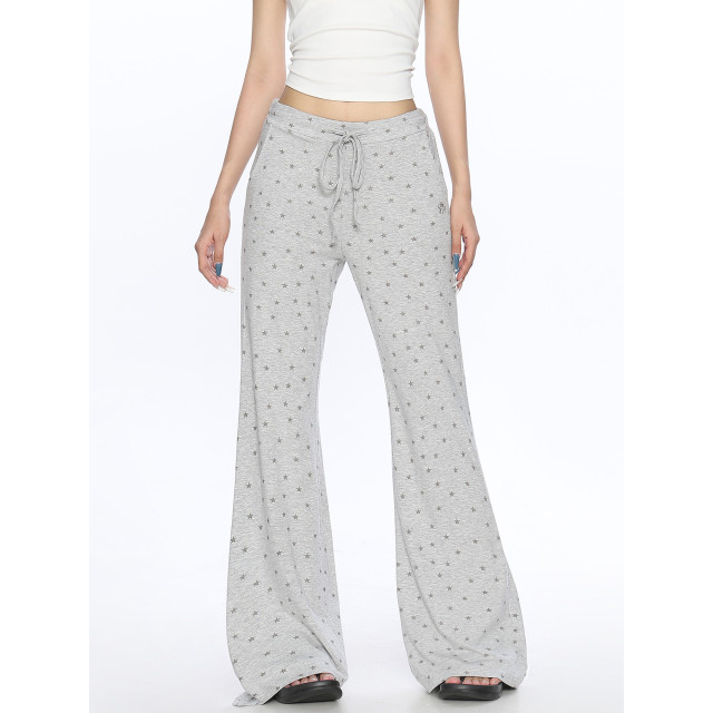 美式星星滿印微喇休閑褲女慵懶風百搭垂感拖地顯瘦長褲ins