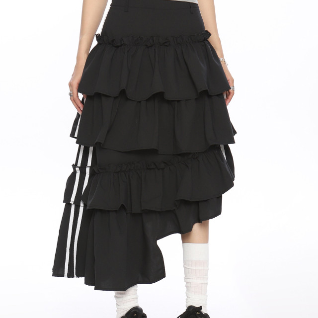 半身裙女夏季新款美式復古不規則條紋撞色設計寬松蛋糕裙