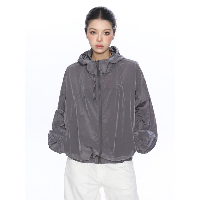 美式設計感連帽薄款透氣防曬衣女夏季戶外防風工裝外套潮