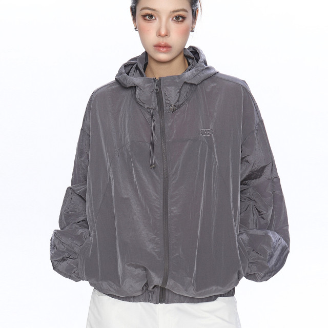 美式設計感連帽薄款透氣防曬衣女夏季戶外防風工裝外套潮