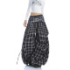 美式字母刺繡格子屁簾彎刀闊腿褲女休閑百搭闊腿拖地長褲