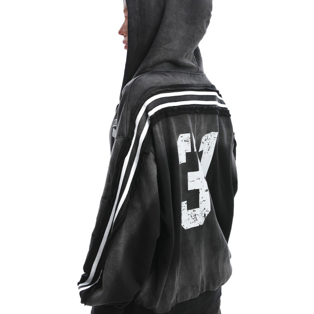 美式水洗做舊字母杠條連帽衛衣女秋冬情侶寬松開衫外套潮