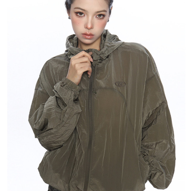 美式設計感連帽薄款透氣防曬衣女夏季戶外防風工裝外套潮