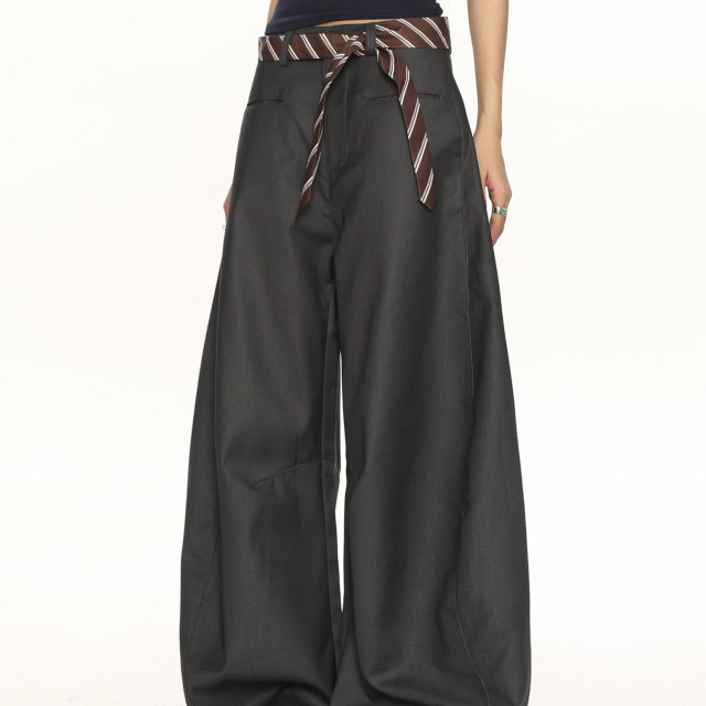 高級感休閑彎刀褲西褲女小眾設計感百搭垂感闊腿拖地褲ins