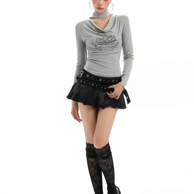 辣妹掛脖蕩領長袖T恤女秋季氣質純欲鏤空顯瘦內搭打底上衣