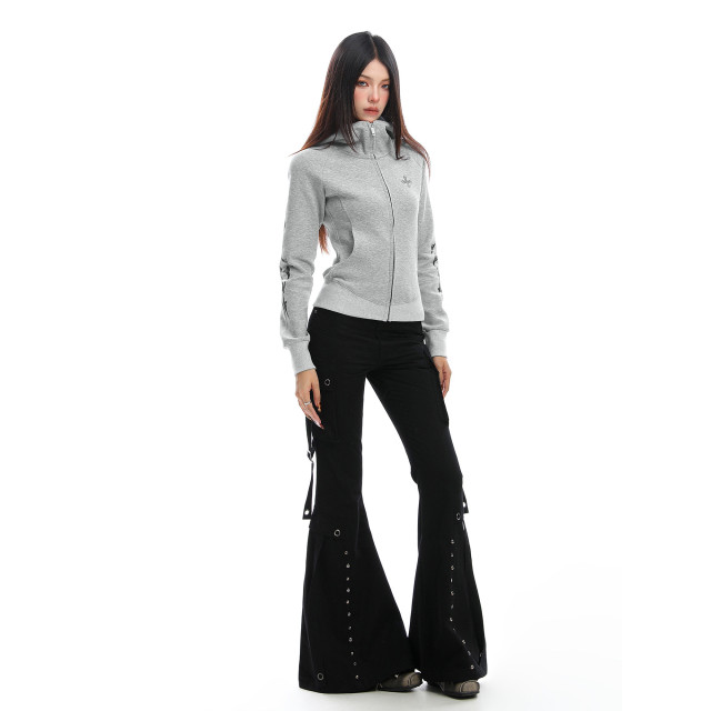 美式辣妹柳釘工裝微喇休閑褲女重工街頭修身顯瘦拖地長褲