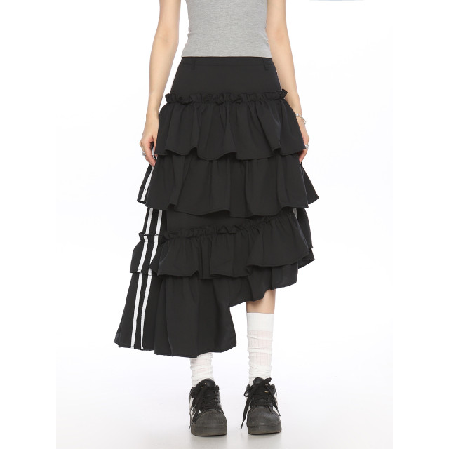 半身裙女夏季新款美式復古不規則條紋撞色設計寬松蛋糕裙