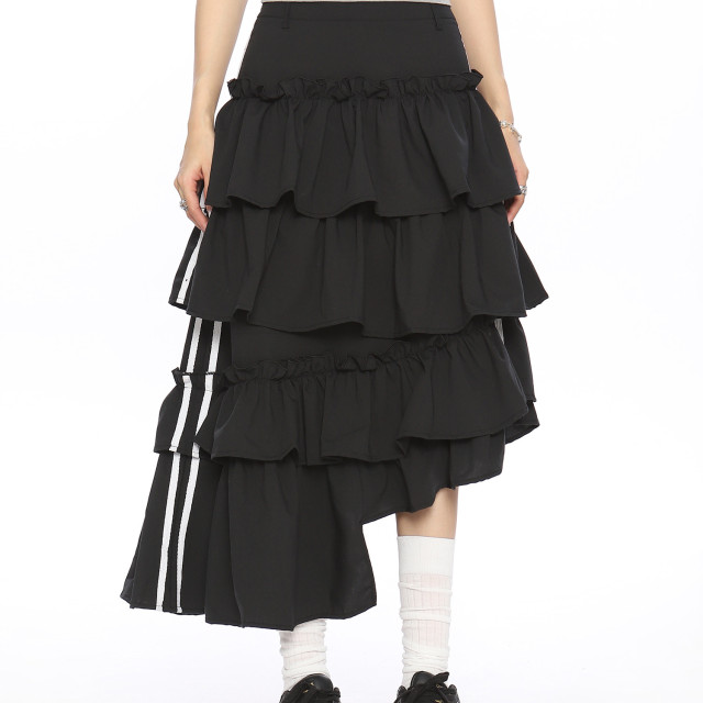 半身裙女夏季新款美式復古不規則條紋撞色設計寬松蛋糕裙