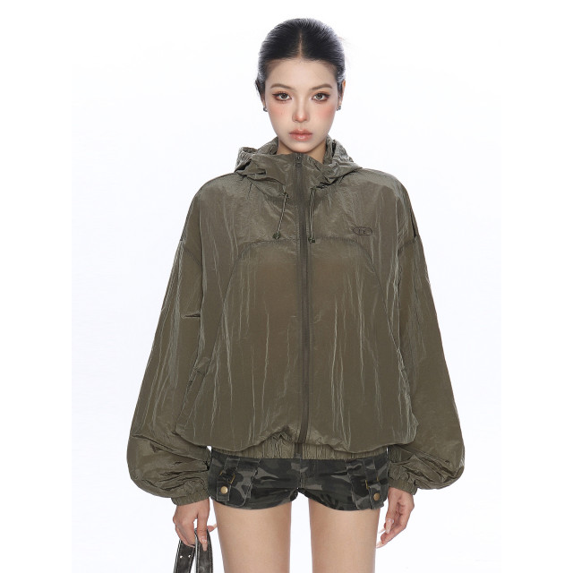 美式設計感連帽薄款透氣防曬衣女夏季戶外防風工裝外套潮
