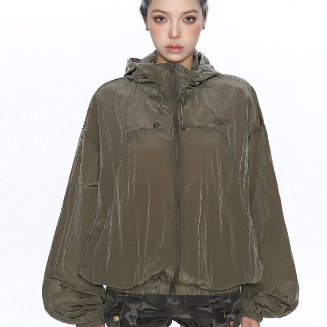 美式設計感連帽薄款透氣防曬衣女夏季戶外防風工裝外套潮