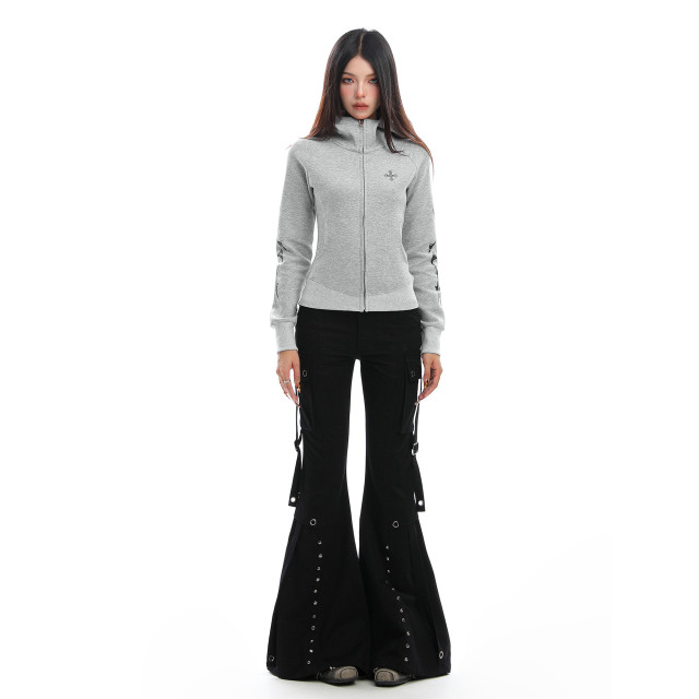 美式辣妹柳釘工裝微喇休閑褲女重工街頭修身顯瘦拖地長褲