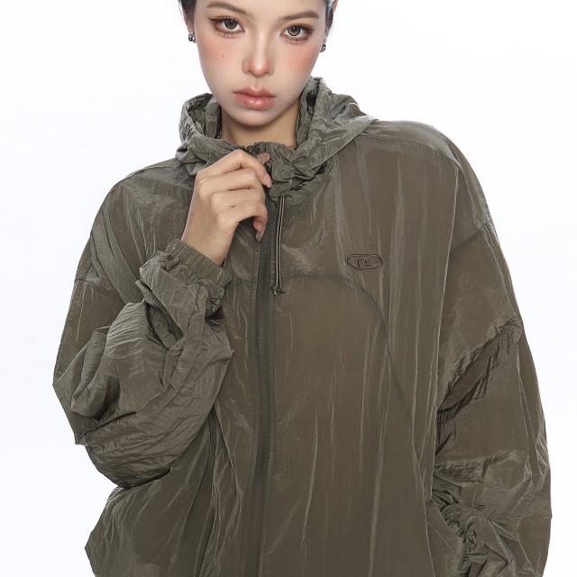 美式設計感連帽薄款透氣防曬衣女夏季戶外防風工裝外套潮