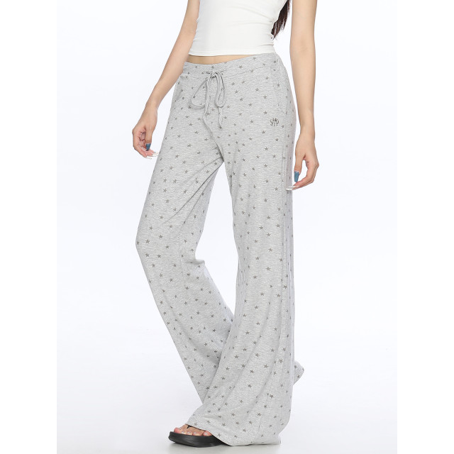 美式星星滿印微喇休閑褲女慵懶風百搭垂感拖地顯瘦長褲ins