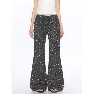 美式星星滿印微喇休閑褲女慵懶風百搭垂感拖地顯瘦長褲ins