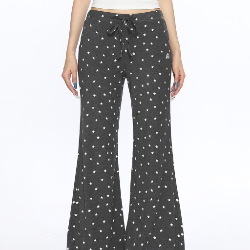 美式星星滿印微喇休閑褲女慵懶風百搭垂感拖地顯瘦長褲ins