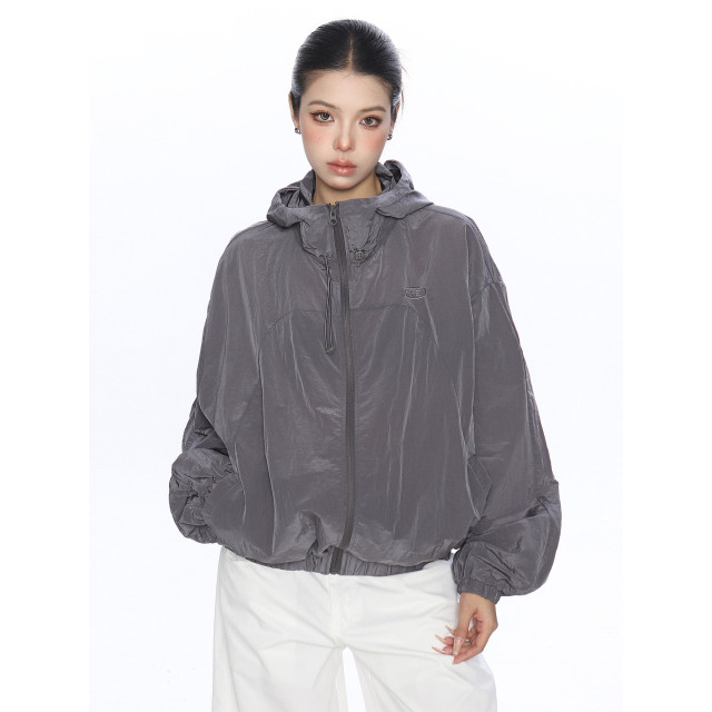 美式設計感連帽薄款透氣防曬衣女夏季戶外防風工裝外套潮
