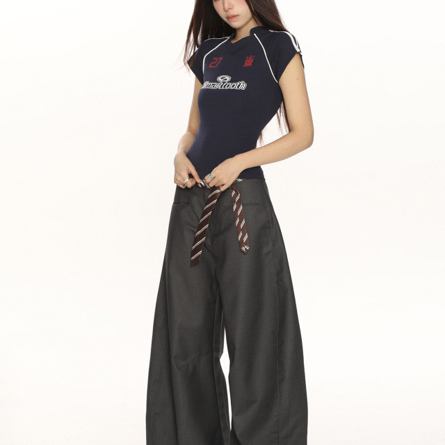 高級感休閑彎刀褲西褲女小眾設計感百搭垂感闊腿拖地褲ins