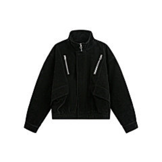 美式美拉德立領麂皮絨工裝外套女秋冬夾棉厚寬松棉服夾克