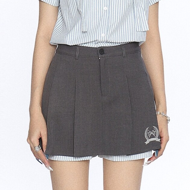 韓系穿搭豎條紋Polo領襯衫套裝女夏季a字顯瘦百褶裙兩件套