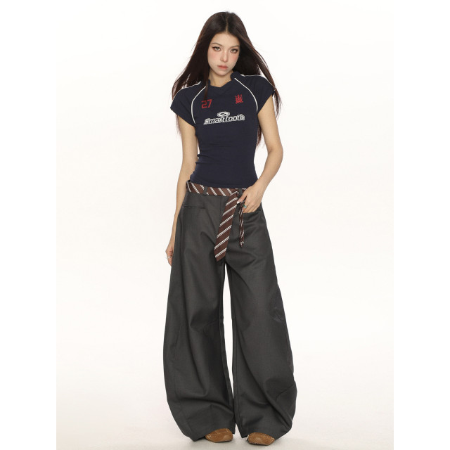 高級感休閑彎刀褲西褲女小眾設計感百搭垂感闊腿拖地褲ins