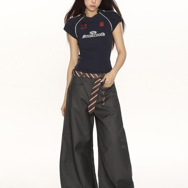 高級感休閑彎刀褲西褲女小眾設計感百搭垂感闊腿拖地褲ins