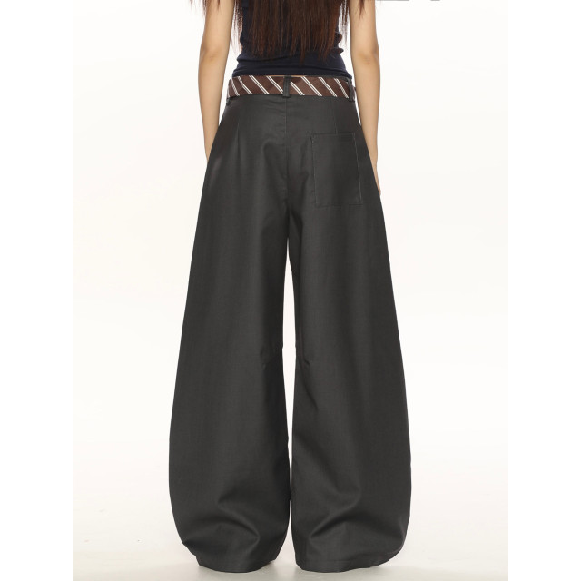 高級感休閑彎刀褲西褲女小眾設計感百搭垂感闊腿拖地褲ins