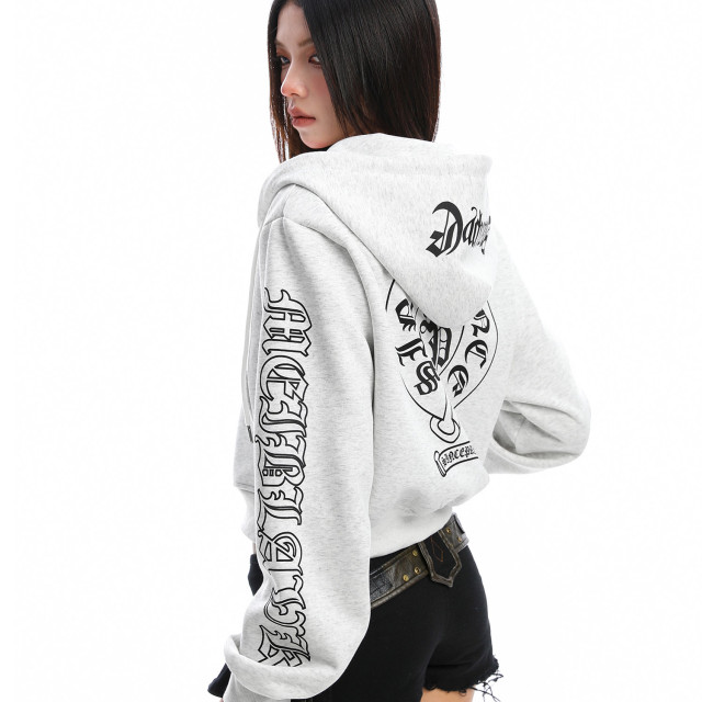 美式哥特風連帽短款衛衣女秋冬辣妹運動休閑拉鏈外套帽杉