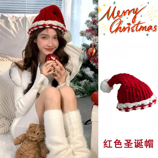 𝚃𝚆𝙴𝙽𝚃𝚈｜2025 新款 圣诞节 红色 帽子 女 秋冬 保暖 针织 毛线帽 节日 氛围 感 拍照 冷帽