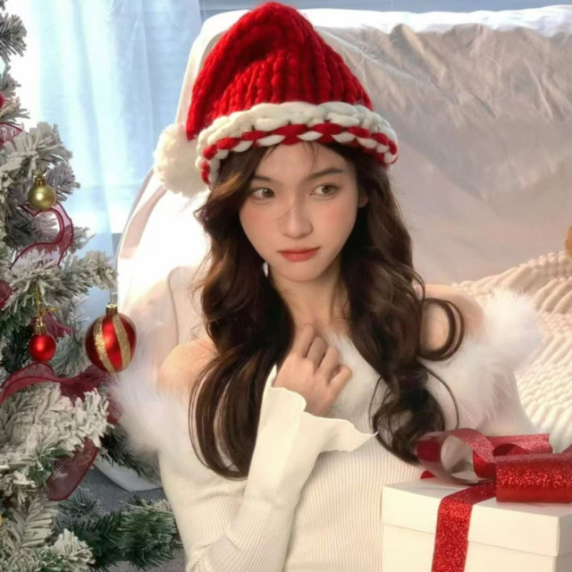 𝚃𝚆𝙴𝙽𝚃𝚈｜2025 新款 圣诞节 红色 帽子 女 秋冬 保暖 针织 毛线帽 节日 氛围 感 拍照 冷帽