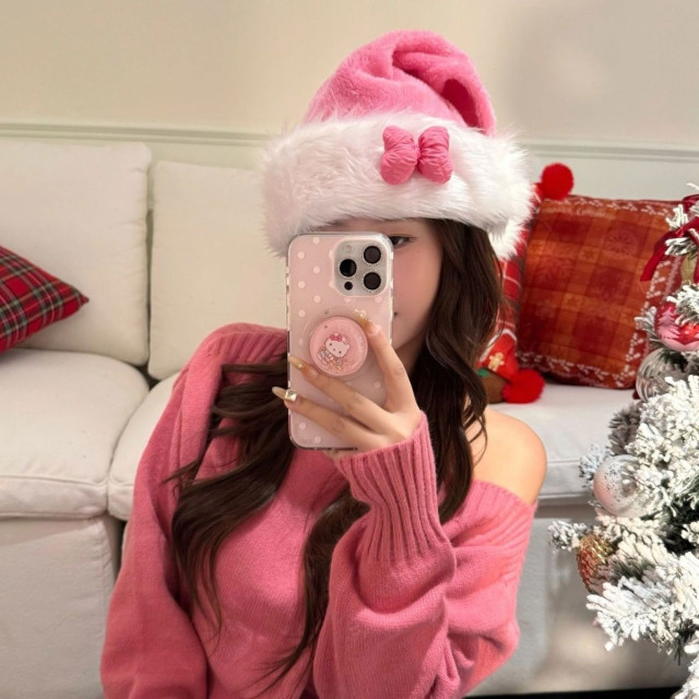 𝚃𝚆𝙴𝙽𝚃𝚈｜粉色 蝴蝶结 圣诞帽 节日 穿搭 装扮 拍照 头饰 甜美 少女心 圣诞帽 氛围 感