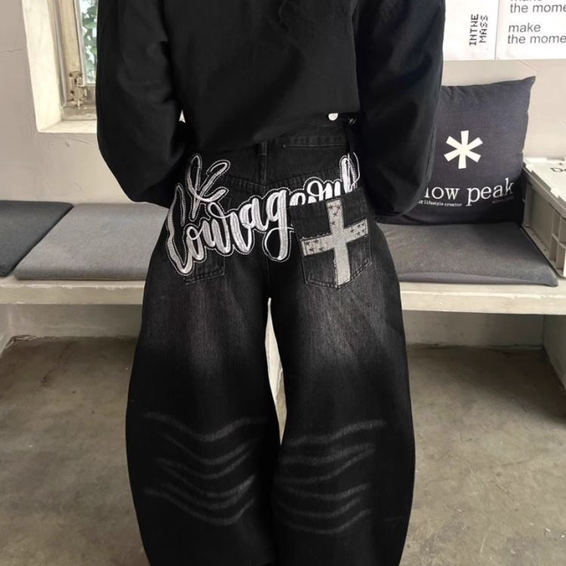 星痕一體靴 口袋貓Lolita原創星星帆布亞文化y2k辣妹厚底靴